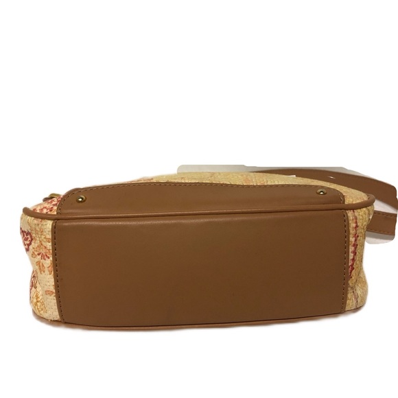 Etienne Aigner Floral Paper Straw Handbag Cream Coral 5.5” Tall 9” Wide - Picture 5 of 7